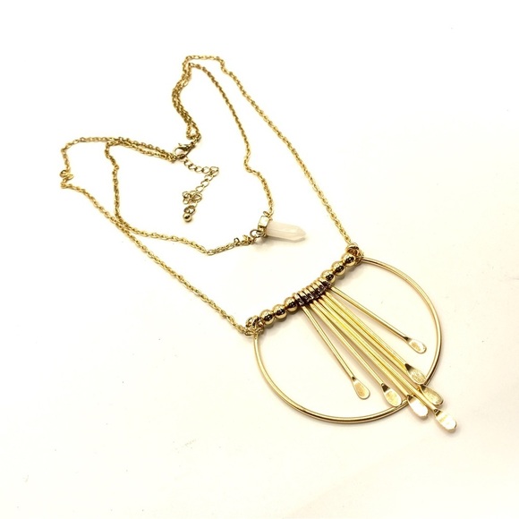 Gold Tone Double Strand Chain Boho Necklace - Picture 3 of 6